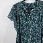 Gap  green ditzy floral mini dress button front w/pockets flutter‎ sleeve Photo 3