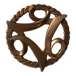 Modernist Copper Brooch Coiled Rope Perimeter Vintage Jewelry Brown Photo 2