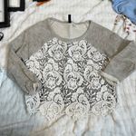 H&M  DIVIDED Grey Lace Longsleeve Sweater Top Fleece Crew Neck Extra Small‎ XS Photo 0