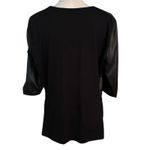 Lafayette 148 Size L Mixed Media Zip Front Top Leather Linen Stretch Knit FLAW Black Size L Photo 1