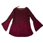 Signature 1 Studio Womens Babydoll Top Lace Burgundy Bell Sleeves Plus Sz 1X Y2K Red Photo 1