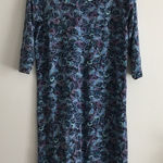 LLBEAN Floral Print Shift Dress 100% SUPIMA COTTON V Neck Blue Womens Si… Photo 0