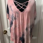 Rue 21 Pink Asymmetrical Tie Front Short Sleeve Blouse Photo 0
