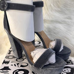 Bamboo New:  Velvet Gray Ankle Strap Platform High Heels Y2K Chunky Heels Photo 0