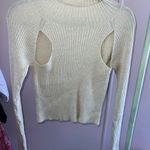 Open Edit Cream Sparkle Ribbed Cutout Sweater Photo 1