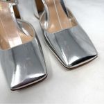 Gianvito Rossi NEW  Ludovica Mirrored Chrome Square Toe Block Heel Pumps Silver Photo 4