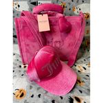 Juicy Couture  Big Spender Velour Tote Bag & Rhinestone Logo Cap Set Hot Pink NWT Photo 3