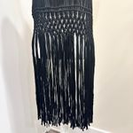 Daytrip  VTG Y2K Black Macramé Fringe Vest Cardigan Boho Festival Hippie Retro Photo 7
