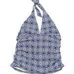 Helen Jon Halter Tankini Swim Top Navy White Geometric Print USA Made Stretch L Blue Size L Photo 0