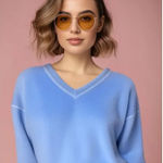 Ny&co NY &  Women's Blue V-Neck‎ Pullover Sweater Size Large Long Sleeve Photo 0