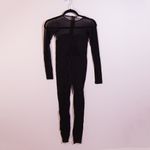 Zara Ribbed Knit Stretch Sheer Mesh Sweetheart Neckline Jumpsuit Jumper Black XS Photo 0