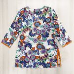 KIKI SOL womens printed beautiful vacation summer tunic blouse top S White Photo 0
