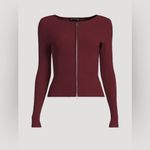 Good American Virgo Rib Zip Front Sweater In OXBlood Photo 9