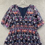 Old Navy  Chiffon Short Sleeve V Neck‎ Empire Waist Aztec Midi Dress Boho Women L Photo 1