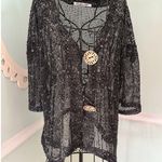 Lulu B Women’s Size Small Cardigan Mesh Black Wooden Buttons Short Sleeve 2483 Photo 0