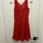 I.N. San Francisco Fit & Flare Lined Orange Lace Dress Size 3 EUC Photo 1