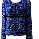 Vintage Papell Heavily Beaded Blue Jacket Geometric Sequin Formal Jacket Size 8 Photo 3
