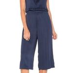 BCBGMAXAZRIA Jumpsuit Size Small Maxwell Navy Satin Cropped Halter Cocktail Photo 0