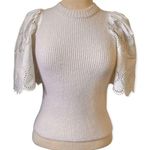 Sea New York Nadene Eyelet Cream Wool Knit Sweater White Short Sleeve Crewneck S Size XS Photo 8