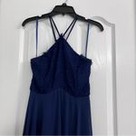 Lulus Lulu’s womens halter neck criss cross back lace top maxi dress blue medium Photo 1
