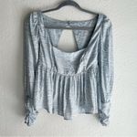 Free People  Silent Rawr Sky Blue Zebra Print Long Sleeve Babydoll Top XS Photo 1