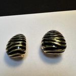 Joan Rivers Signed Gold Tone Black Enamel Clip-on Clip On Earrings Zebra Stripe Photo 0
