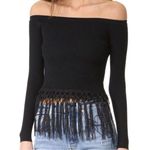Line and Dot Gianni Bini | Off the Shoulder Fringe Trim Top - Black Photo 0