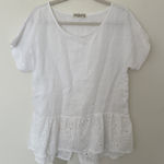 Terzo Millennio White Linen Eyelet Button Boat Neck Short Sleeve Tunic Top Sz S Photo 0