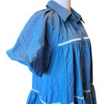 En Saison Anthropologie Tara Puff Sleeve Babydoll Shirt Dress Women’s Large Blue Photo 6