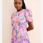 BANJANAN Valeria Midi Dress size Medium Pink Sea Beach Print Puff Sleeves Photo 1