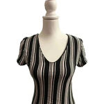American Dream  dress v neck black and white striped short sleeve large Photo 1