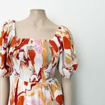 [Vafadress] Orange Abstract Floral Print Smocked Tiered Midi Dress NWT Sz Medium Photo 9