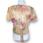 Vintage 90s Blazer Top Sheer Cream Cottage Dark Floral Short Sleeve Crinkle Pink Photo 1