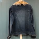 Blanc Noir Women’s L fluffy Faux‎ Fur Trim Denim Jacket Jean Button Down Blue Size L Photo 4