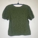 Roolee Green White Short Puff Sleeve Knit Shirt EUC Sz M Cotton Poly Stretch Photo 2