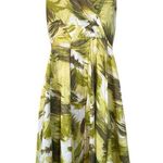 Ann Taylor  Olive Lime Green Abstract Pattern V-neck Midi Dress Small 6 Photo 0