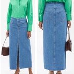 Frame Sea Cut Off Waist Maxi Jean Denim Skirt Raw Hem Blue Front Slit 26 Photo 1