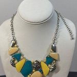Matching Necklace Earrings Set Turquoise Yellow Stone Statement Silver Closure Blue Photo 0