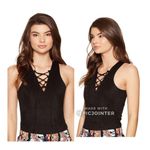 Jack by BB Dakota Luise Suede Bodysuit M Black Lace Up Tie Up Photo 3