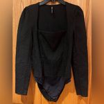ZARA  Textured Square Neck Long Sleeve Black‎ Bodysuit Top Size Small Photo 7
