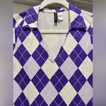 H&M Divided Purple & White Argyle Print V-Neck Collared Jersey Fitted Mini Dress Photo 7