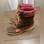 Sperry Top Sider Women’s Hikerfish Leather Boots 7M Pink & Brown Plaid Preppy Photo 1