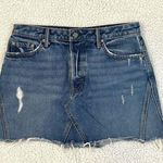 GRLFRND  Eva Mini Medium Wash Distressed Denim A-Line Skirt Size 29 Photo 0