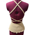 SIGNIFICANT OTHER Tie Cross Back Crocheted Sweater Knit Blouse Top EUC Size 6 Tan Photo 4