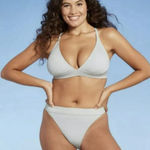 Xhilaration Women’s Size M Bikini Top & Bottom Silver Grey Ribbed Triangle NWT Photo 0