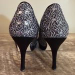 Caparros  Peep Toe Formal Platform High Heels Shoes Silver Black Sparkle Size 6 Photo 6