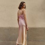 ZARA  midi dress maxi tie dye pink beige satin strapless wedding shower date Photo 5