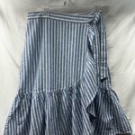 CHAPS  Blue White Striped Linen Blend Wrap Midi Skirt Ruffle Tie Waist Beach Med Photo 0