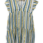 Bindu Striped Metallic Cotton Tiered Mini Dress Blue Gold White Boho L Flutter‎ Size L Photo 0