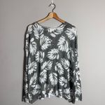 J.Jill Linen Palm Leaf Print Sweater Pullover Women's Medium Green Tropical Photo 1